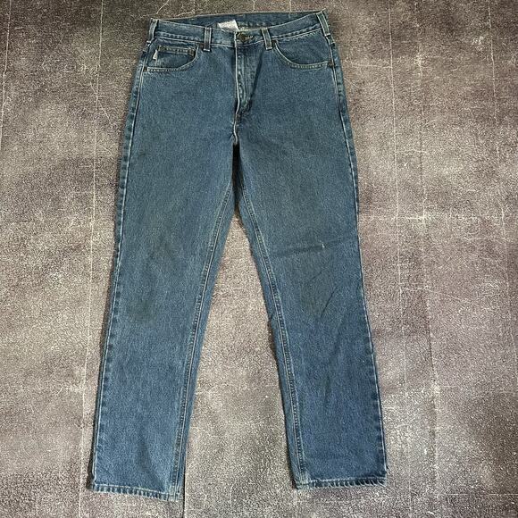 Men's Carhartt B18 Straight Fit Heavyweight 5 Pocket Blue Work Jeans Sz 34 X 32 - Picture 1 of 4